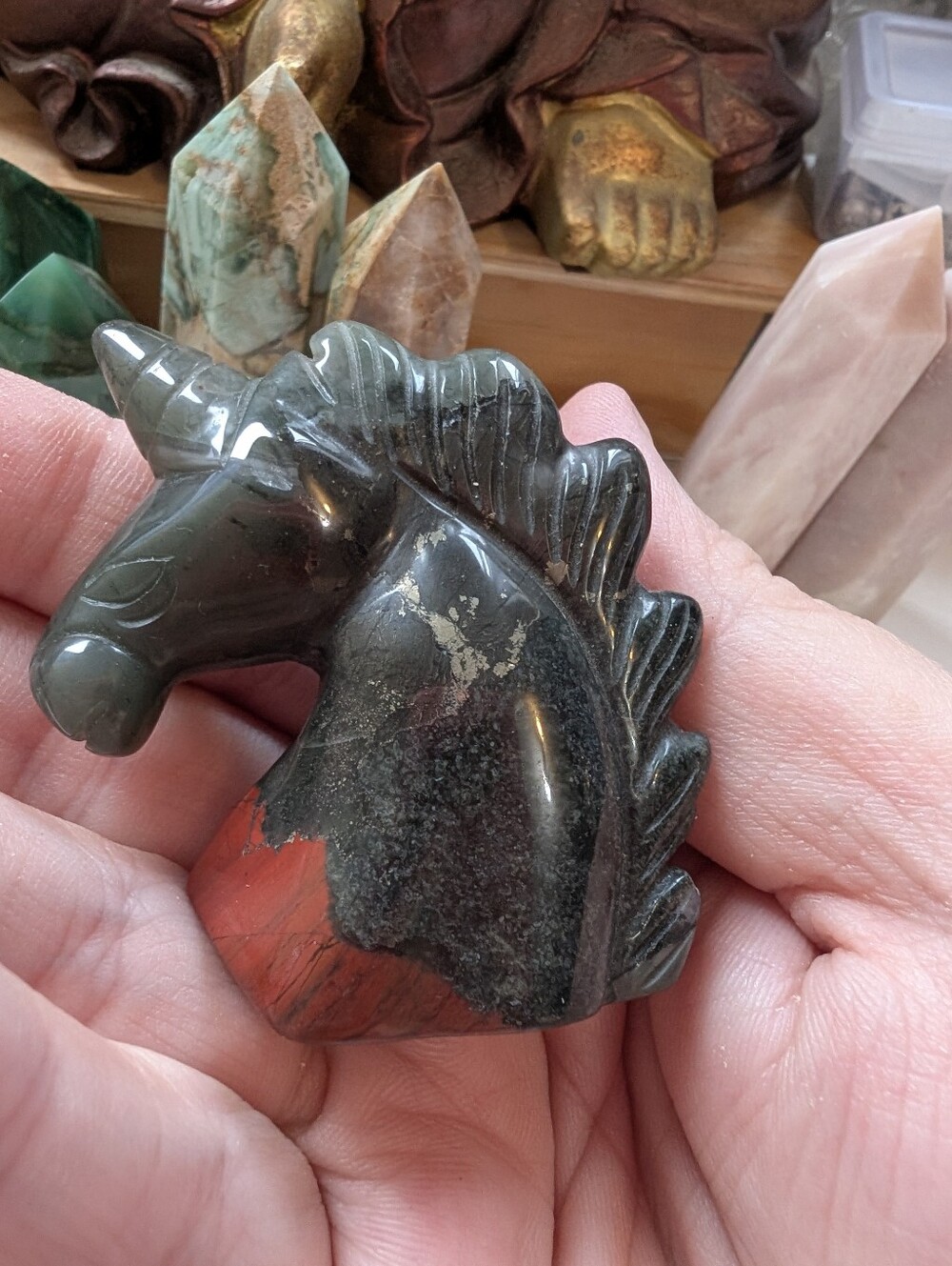 Hand-Carved Bloodstone Jasper Unicorn 🦄 Quartz Crystal Figurine Statue